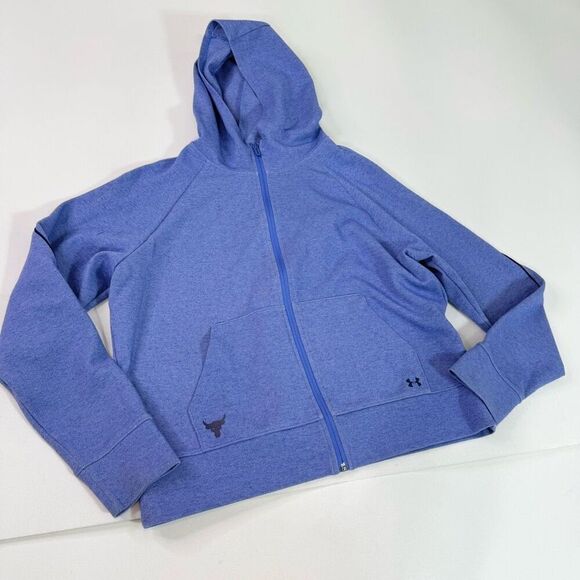 Under Armour Project Rock Sweatshirt Womens XL  Blue Hoodie Full Zip Hooded - Picture 1 of 8